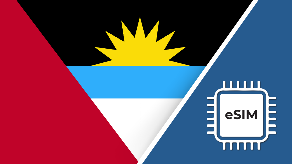 Antigua and Barbuda eSIM – Travel connectivity for Antigua and Barbuda. Image featuring the Antigua and Barbuda flag and an eSIM icon.