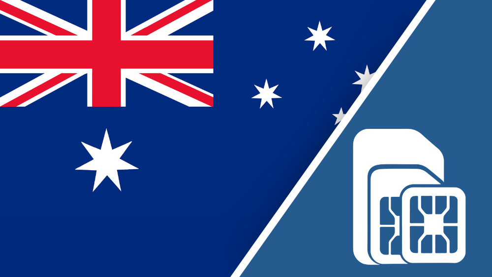 Australia and Tasmania SIM Card – Travel connectivity for Australia and Tasmania. Image featuring the Australia and Tasmanian flag and a SIM card icon.