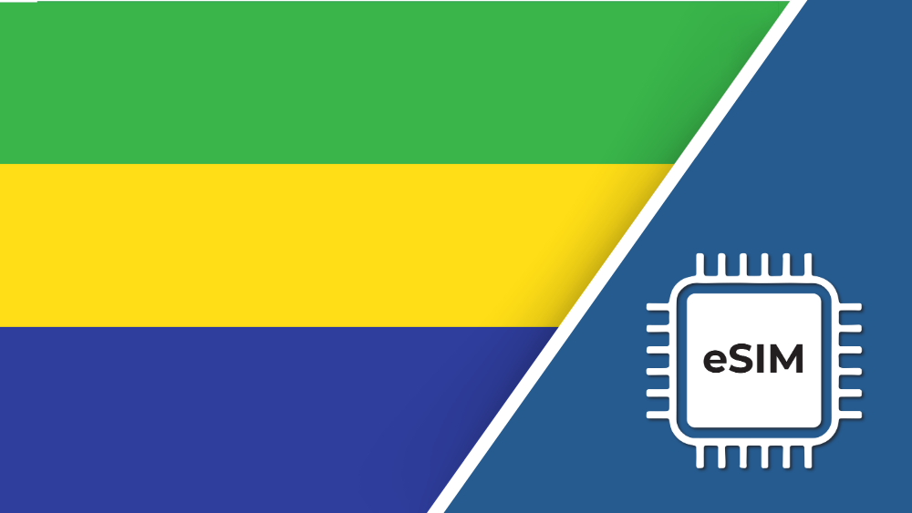 Gabon eSIM – Travel connectivity for the United States. Image featuring the American flag and a SIM card / eSIM icon.