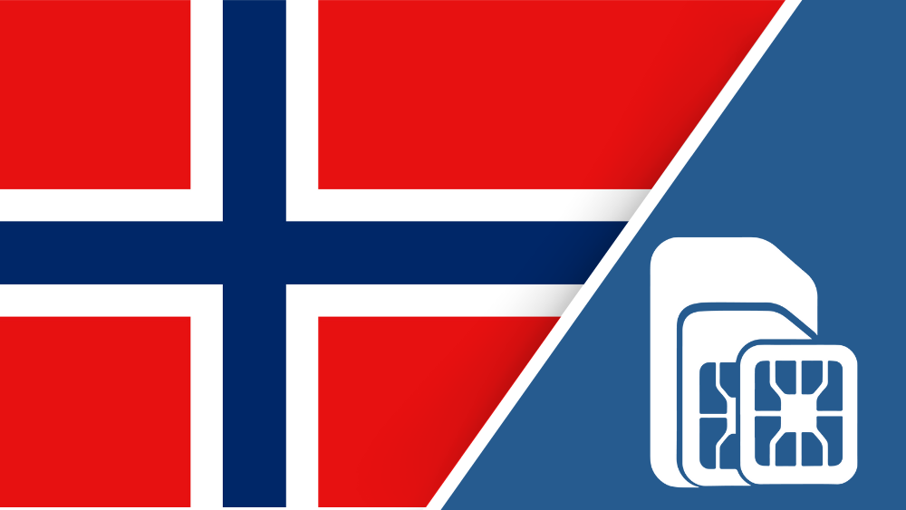 Norway SIM Card – Travel connectivity for Norway. Image featuring the Norwegian flag and a SIM card icon.