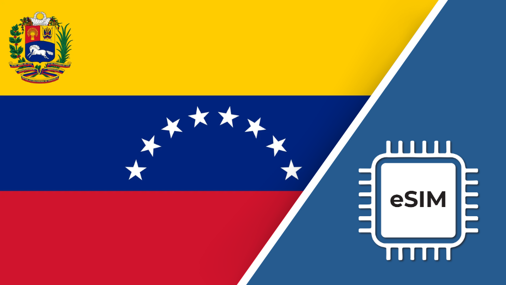 Venezuela SIM Card – Travel connectivity for Venezuela. Image featuring the Venezuela flag and a SIM card icon.