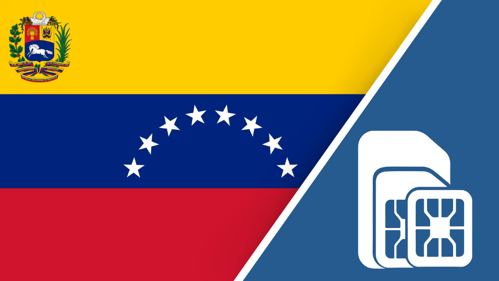 Venezuela SIM Card – Travel connectivity for Venezuela. Image featuring the Venezuela flag and a SIM card icon.