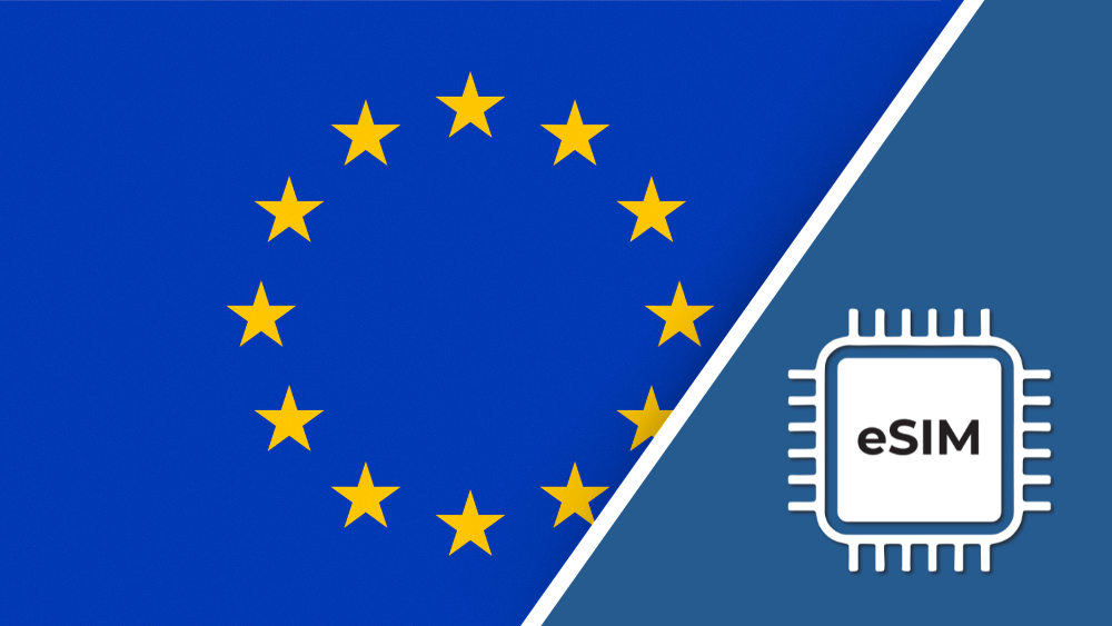 Europe eSIM – Travel connectivity for Europe. Image featuring the European flag and an eSIM icon.
 