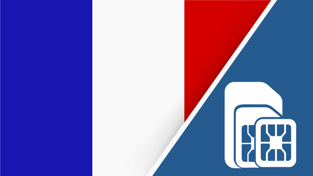 France SIM Card – Travel connectivity for France. Image featuring the French flag and a SIM card icon.
