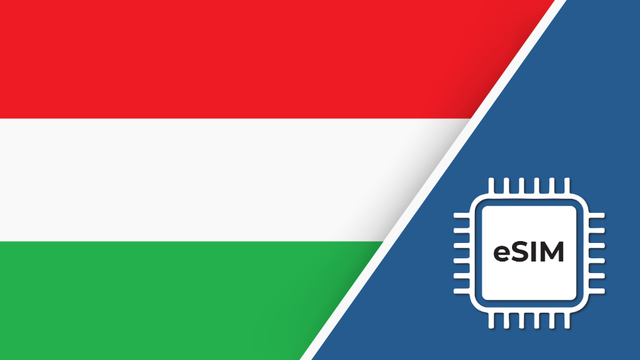 eSIM – Travel connectivity for Hungary. Image featuring the HUngary flag and an eSIM icon.
 