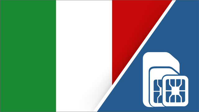 Italy SIM card – Travel connectivity for Italy. Image featuring the Italian flag and a SIM card icon.