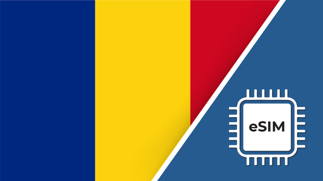 Romania eSIM – Travel connectivity for Romania . Image featuring the Romanian flag and an eSIM icon.
 
