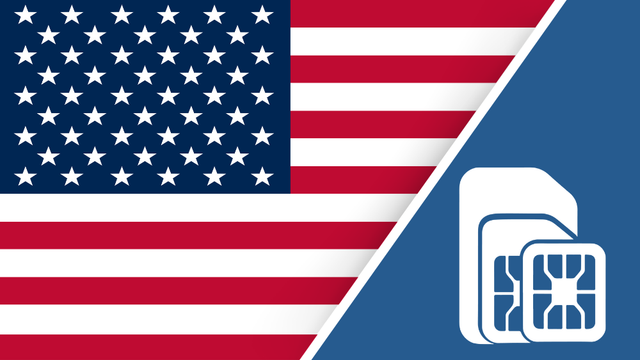 USA SIM Card – Travel connectivity for the United States. Image featuring the American flag and a SIM card icon.